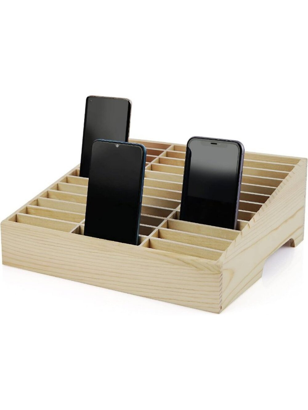 36-Grid Wooden Desk Organizer for Cell Phones, Tablets & Accessories - Stylish